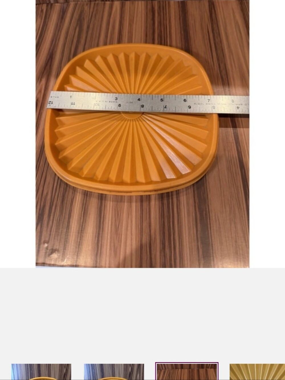 Vintage Tupperware 839-3 Harvest Gold Square Replacement Lid Sunburst Pattern
